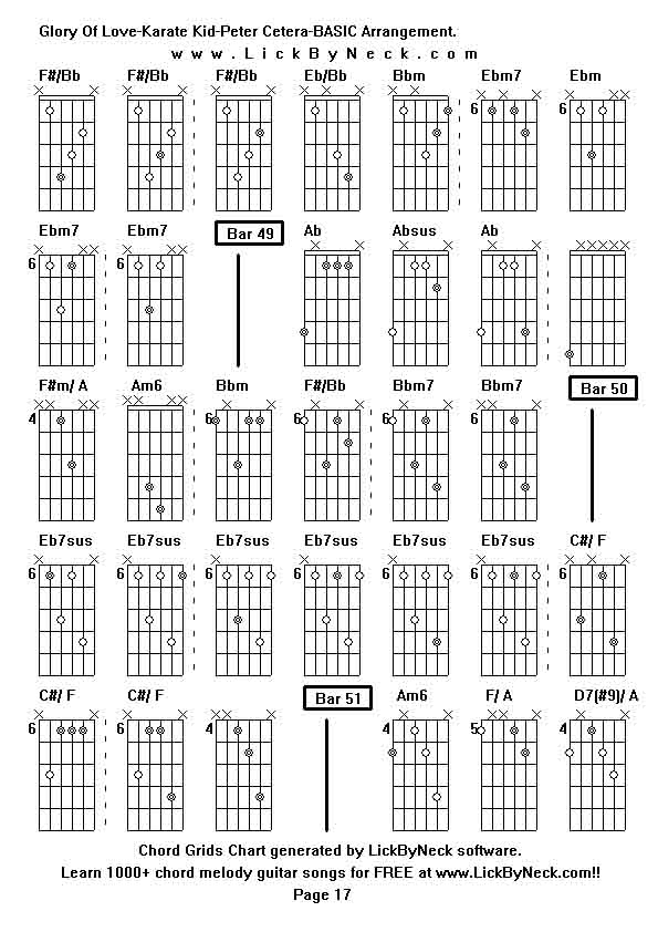 Chord Grids Chart of chord melody fingerstyle guitar song-Glory Of Love-Karate Kid-Peter Cetera-BASIC Arrangement,generated by LickByNeck software.